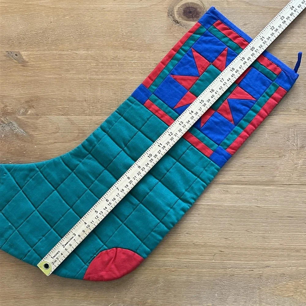 Set of 2 Quilted Christmas Stockings Patchwork Star Farmhouse Barn Quilt Rustic